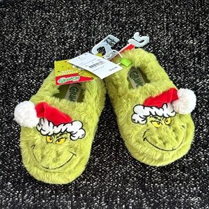 Grinch Fuzzy Slippers with Santa Hat